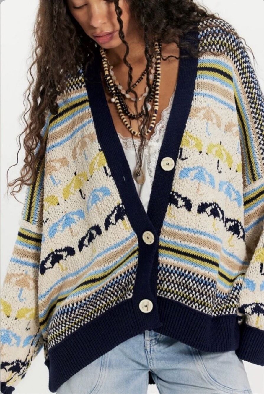 Free People Stripped Cardigan Sweater Size M